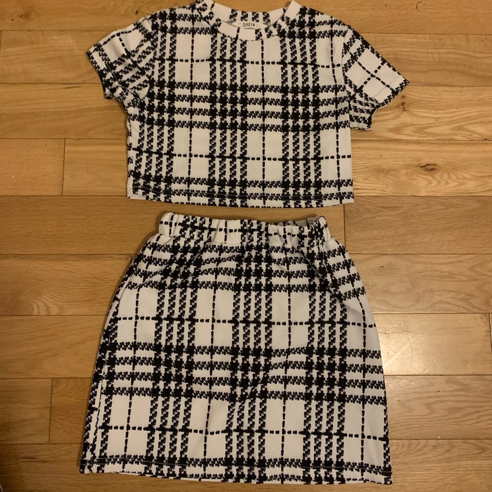 Girls Plaid Tee & Elastic Waist Skirt Set | 10Y